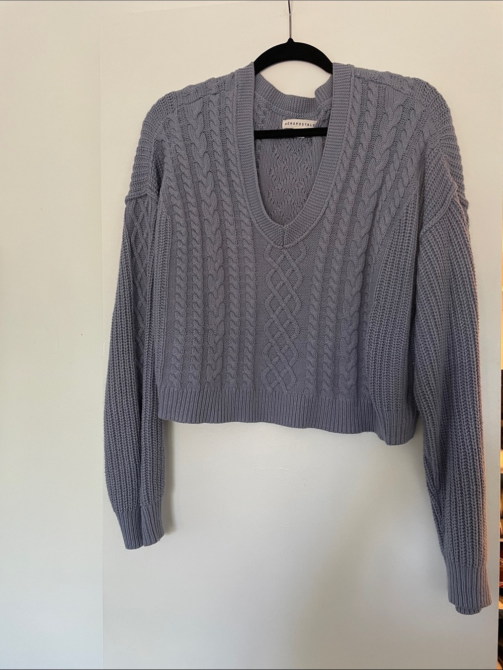 Aeropostale Lavender Cropped Cable-Knit V-Neck Sweater Size XL